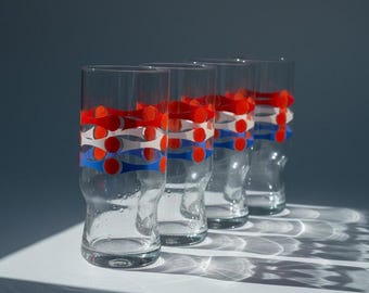 Vintage lemonade glasses, set of 4 retro op art highball glasses, colorful 70s GDR design