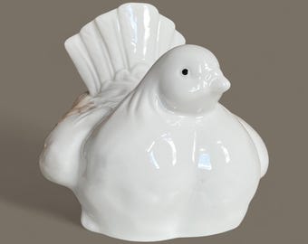 Vintage white porcelain dove figurine, White ceramic bird figurine