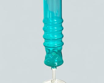Vintage turquoise blue glass vase, Retro soliflore, 60s design vase, wavy shape for flowers and modern table decoration