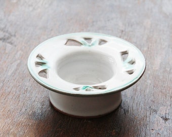 Keramik Kerzenhalter für Teelicht, Keramik Teelichthalter, D 8,5 cm, weiß Grün,