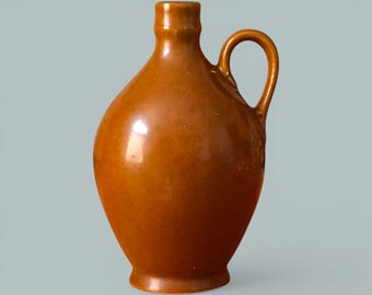 Vintage Brown Stoneware Pitcher, Rustic Dried Flower Pitcher, Handmade Ceramic Country Vase, 1970s