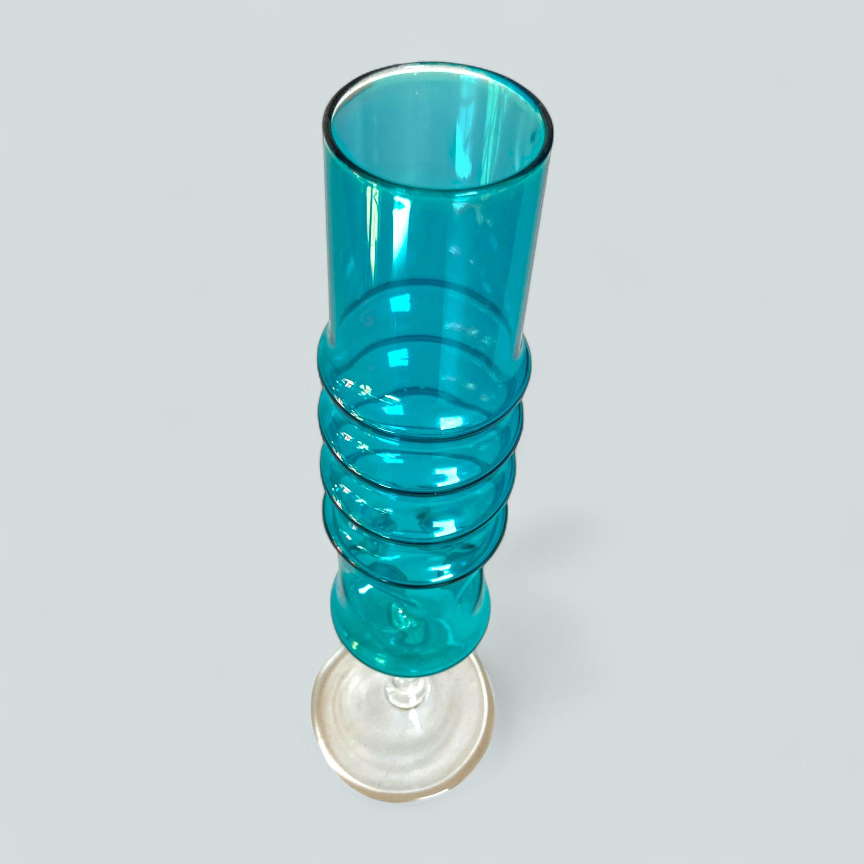 Vase En Verre Vintage Bleu Turquoise Années 1960 - Solifleur, Occasion