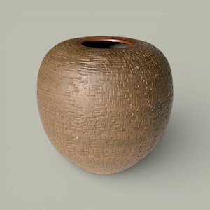 Vintage sgraffito brown ceramic ball vase by Erhard Goschala, Meuselwitz, Thuringia, West Germany, 1960