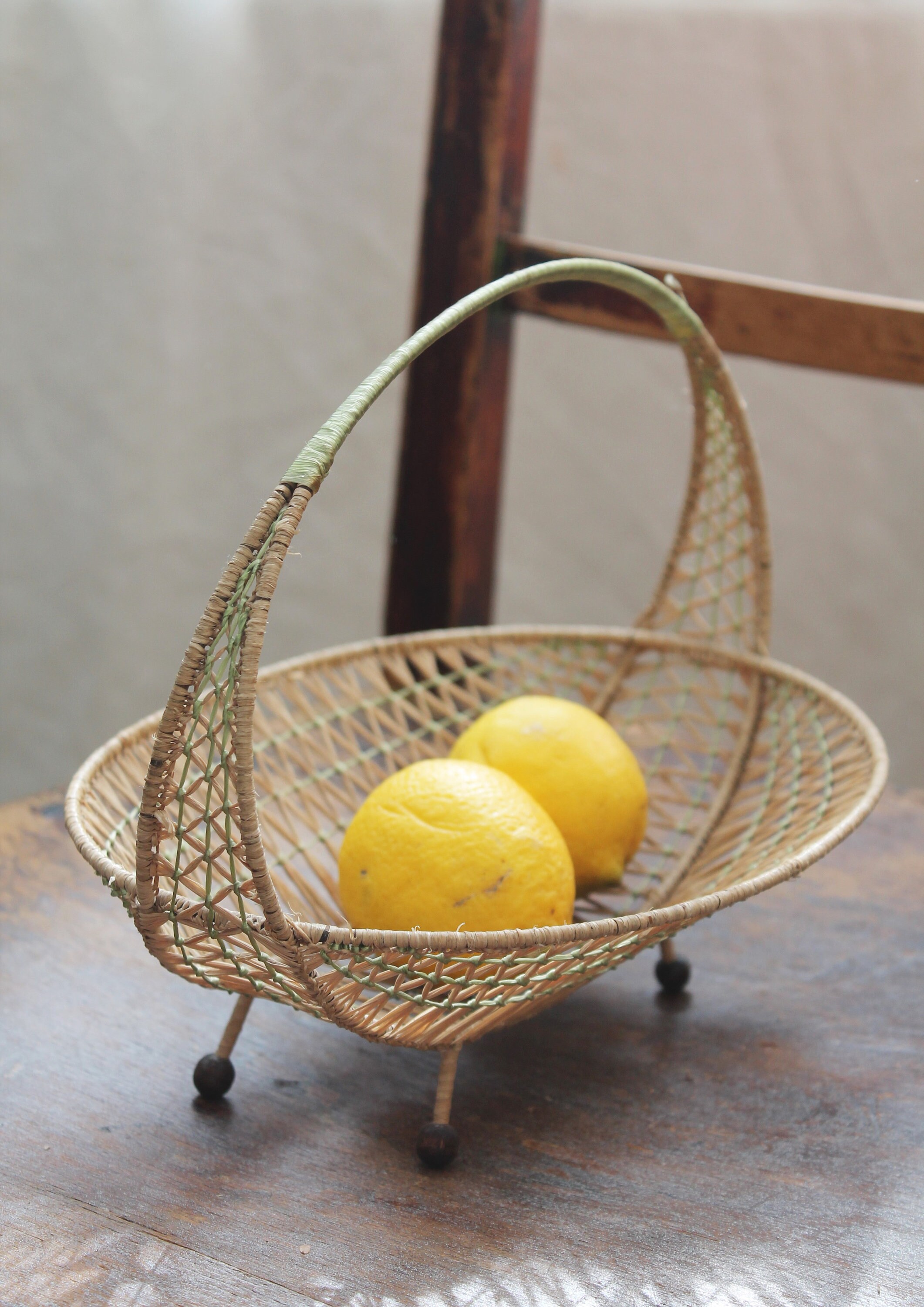 Vintage metal and wicker fruit basket with handle Etsy