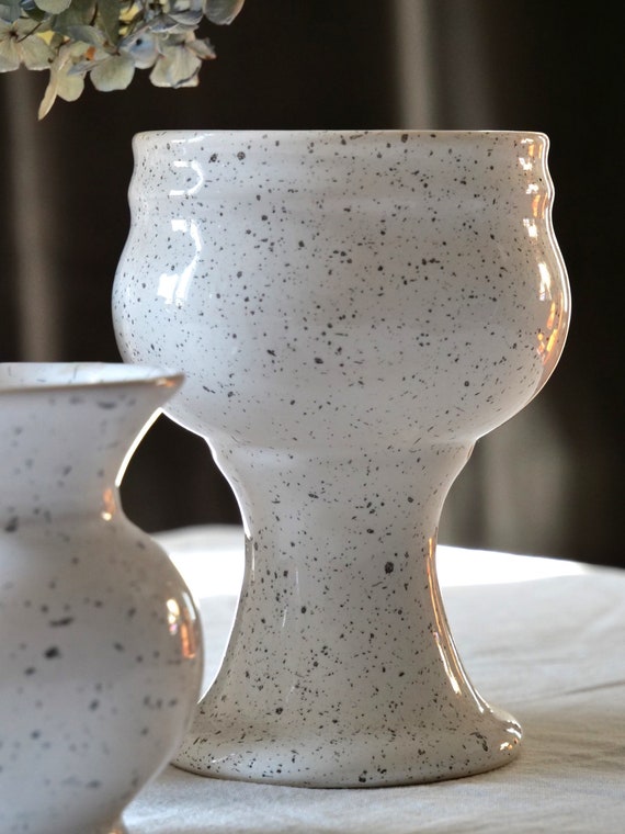 Cache pot vintage blanc et noir céramique Strehla vintage