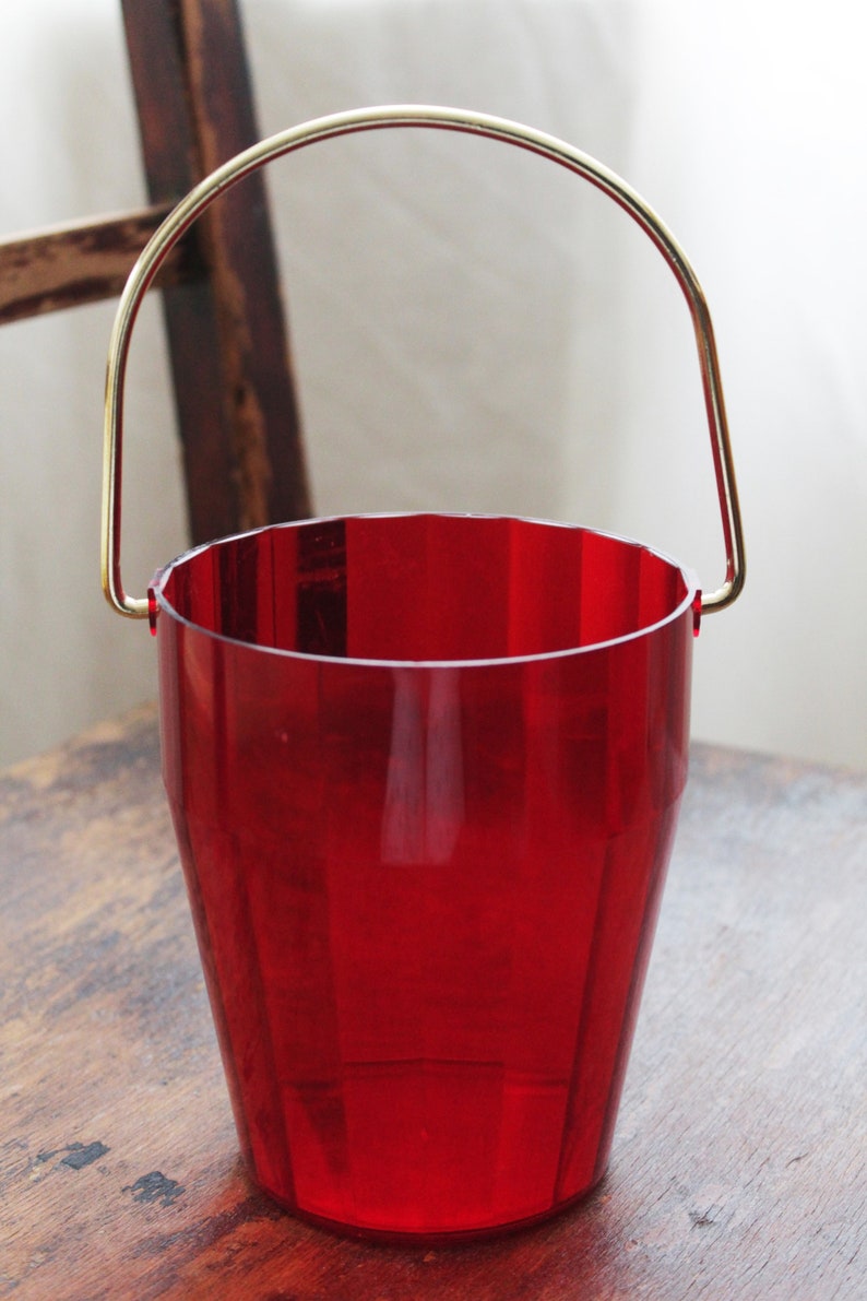 Vintage plastic red ice bucket with tongs Etsy