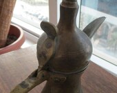 Superb Antique Islamic Arabic Bedouin Brass Coffee Pot. Signed.