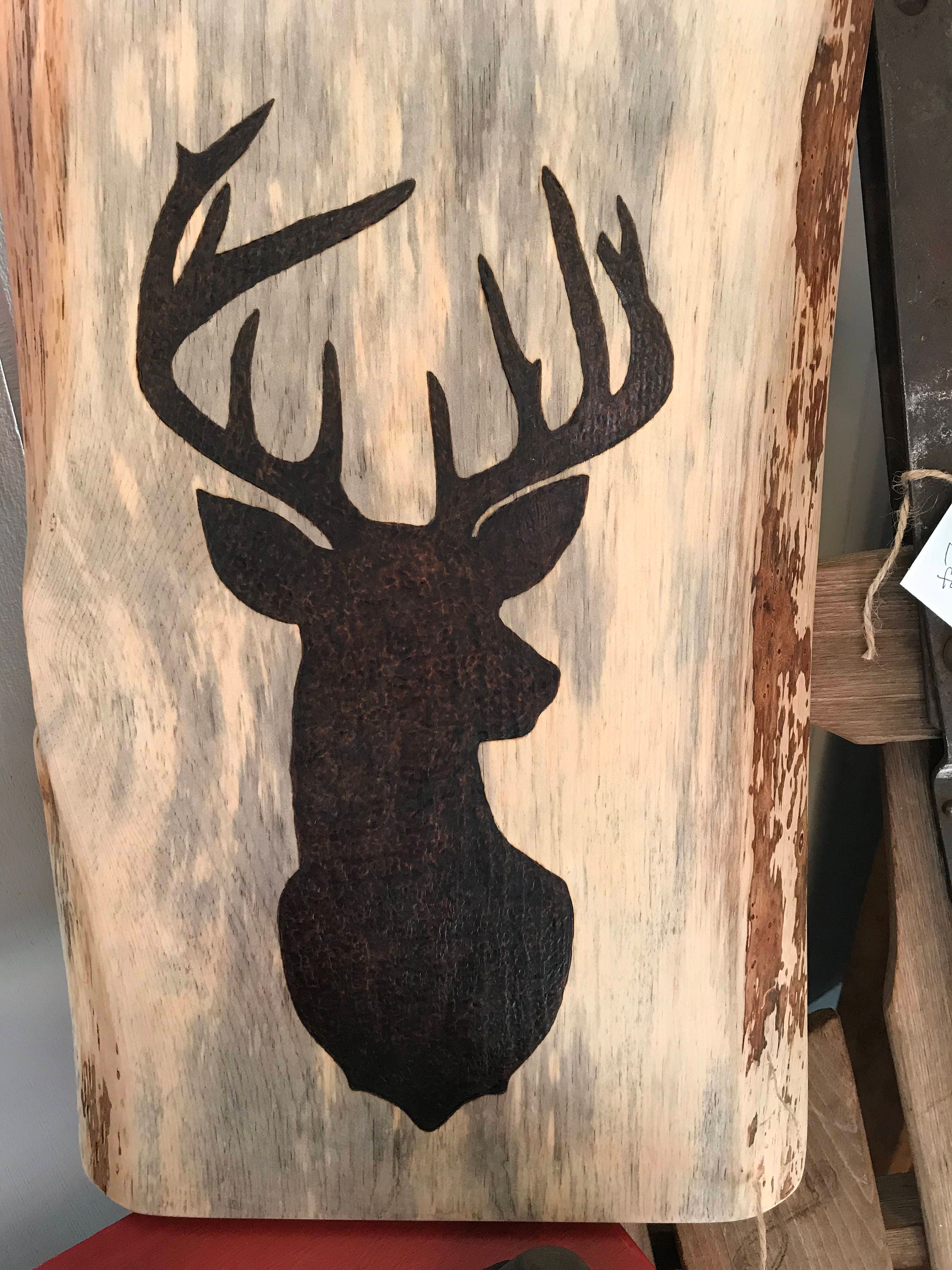 Deer Silhouette Wood Burning on Cedar Etsy