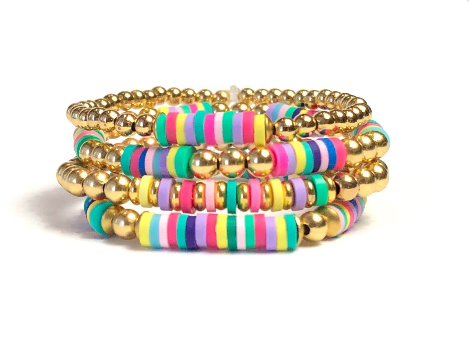 Confetti Bracelets Multi Color Rainbow Bead Bracelets Etsy