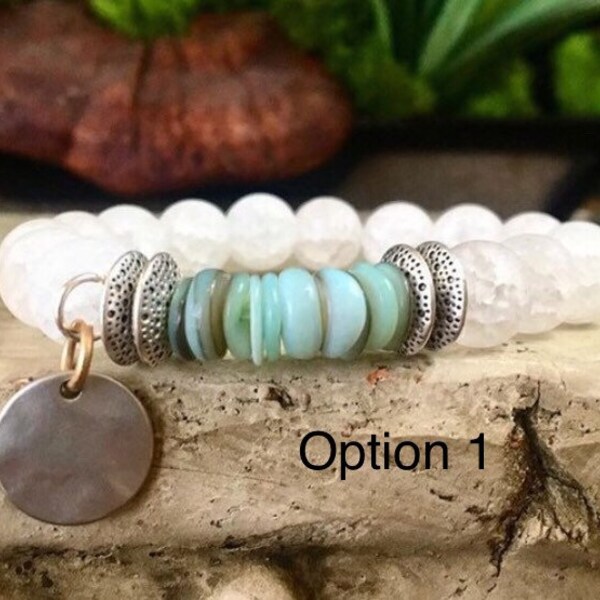 Cracked White Jasper Beaded Bracelet with Silver Disc Charm image 3
