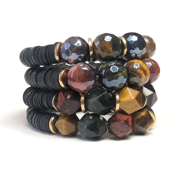 Heishi Bracelets / Black/Gold/Soft African Vinyl Bracelets / Boho Chic/ Layering Bracelets/ Stackable Bracelets/Trendy Gifts, disc