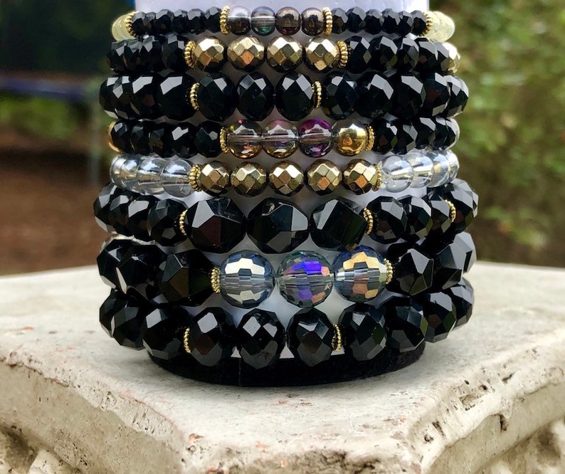 Gemstone Bracelets Gift for her Gemstone Jewelry Czech Beads Christmas Gifts Vintage Gemstone Bracelet Set Czech Bead Bracelets