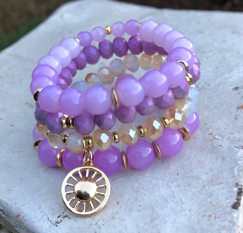 For the LOVE of Purple Bracelet Set Emstone Bead Bracelet Etsy