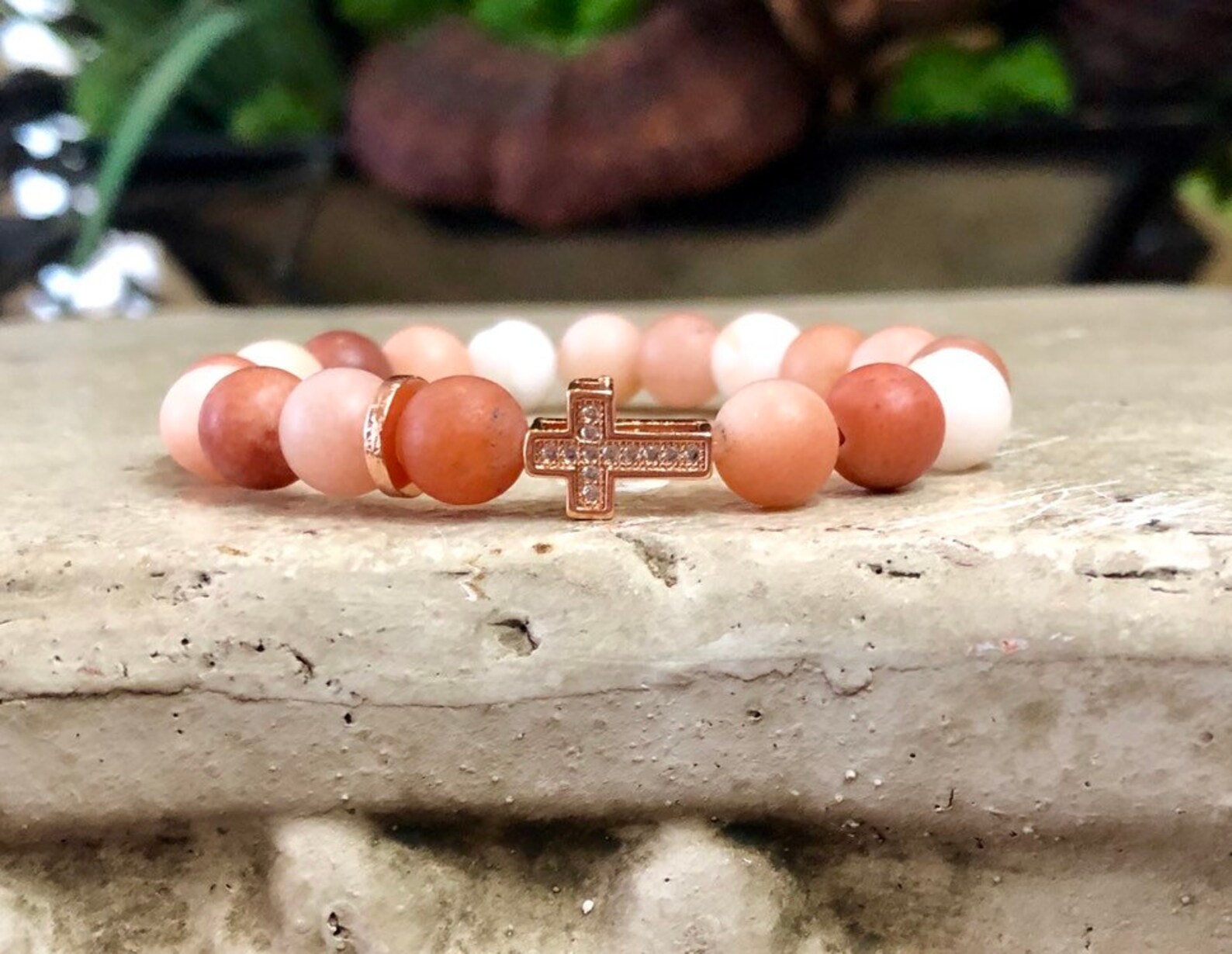 Pave Cross Bead Bracelet Cross Charms Stretch Cross Etsy