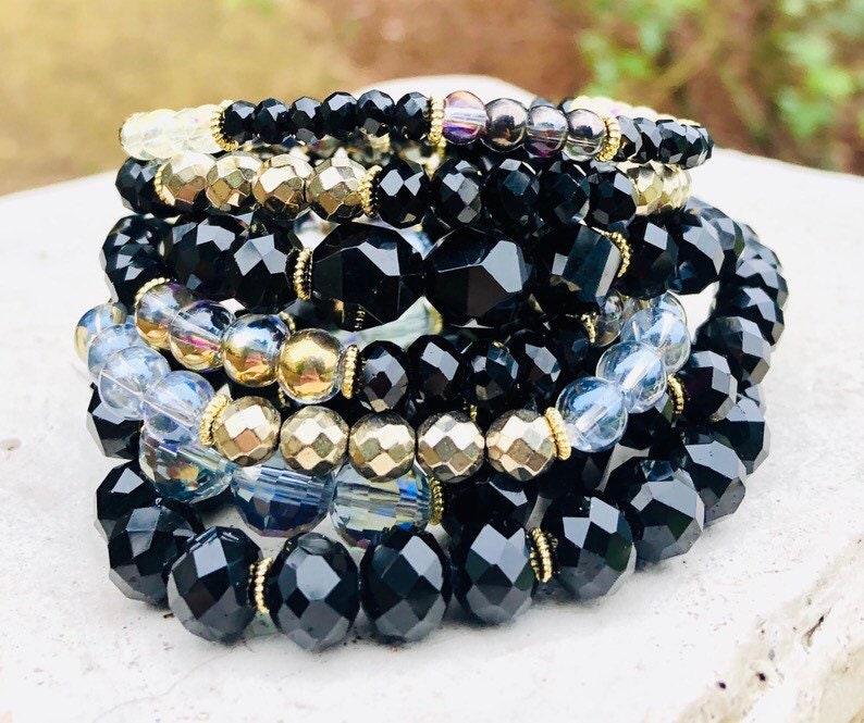 Gemstone Bracelets Gift for her Gemstone Jewelry Czech Beads Christmas Gifts Vintage Gemstone Bracelet Set Czech Bead Bracelets