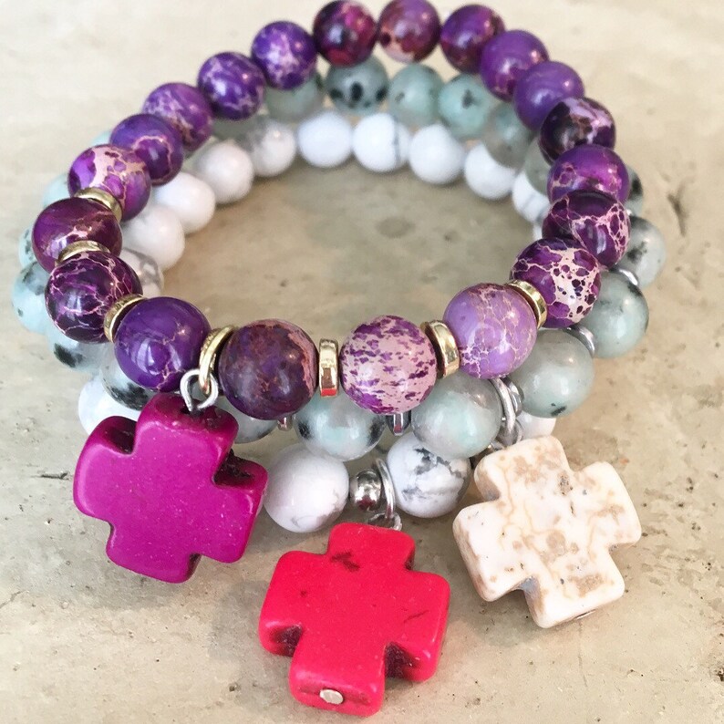 Dangle Cross Charms Gold Charm Bracelet Gemstone Bracelet Layered Bracelets Natural Stone Bracelet