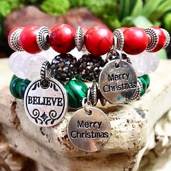 Stackable Bracelets, Chucky Elastic Bracelet, Christmas Bracelets, Stackable Bead Bracelet, Christmas Ornaments, Christmas Jewelry