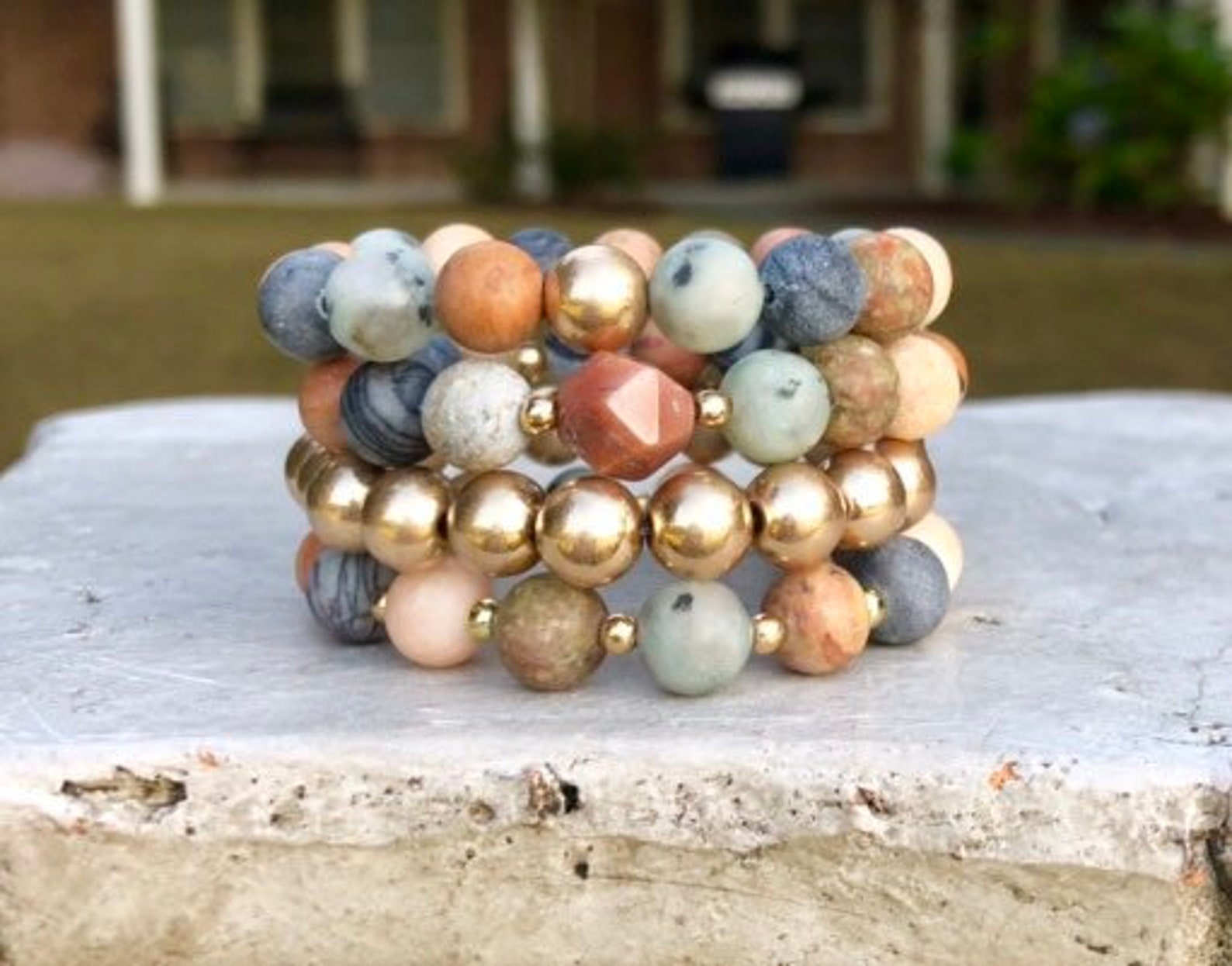 ONLINE EXCLUSIVE Woven Amazonite Stacked Stone Beaded Bracelet 810m main image 1