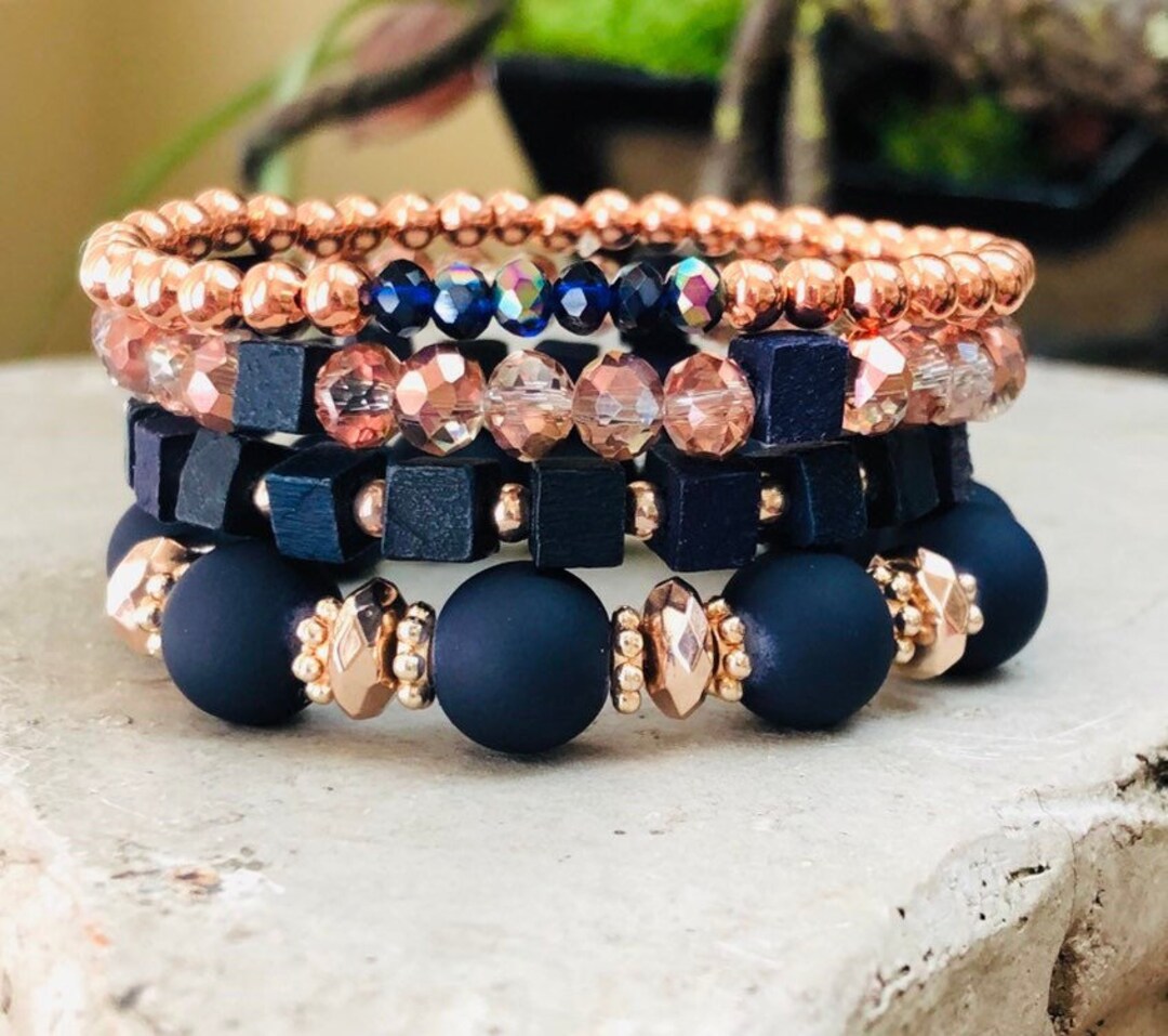 Shabby Chic Rose Gold Stackable Bracelet Set Rose Gold Bead - Etsy Canada