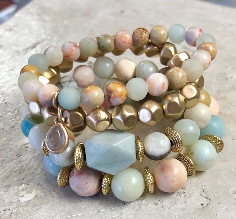 Kinsley Bracelet Set Stack Bead Bracelet Druzy Bracelet Set Etsy