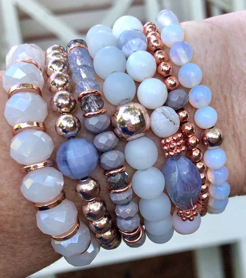 Rose Gold Bracelet Set Gemstone Jewelry Mothers Day Gifts Etsy