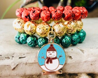 Stackable Bracelet, Chucky Elastic Bracelet, Christmas Bracelets, Stackable Bead Bracelet, Gifts for her, Christmas Jewelry, Lava Beads