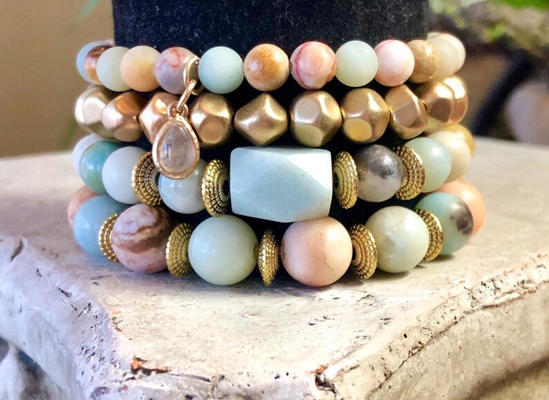 Kinsley Bracelet Set Stack Bead Bracelet Druzy Bracelet Set Etsy