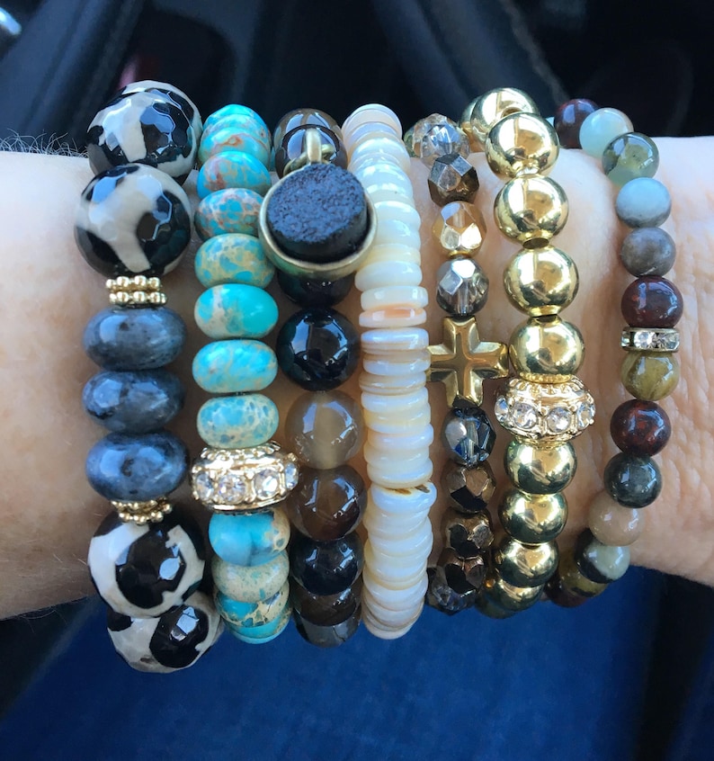 Gemstone Stackable Bracelets, Chunky Elastic Bracelets, Boho Jewelry, Gemstone Jewelry