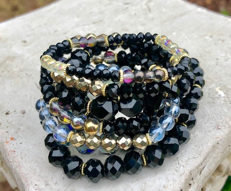 Gemstone Bracelets Gift for her Gemstone Jewelry Czech Beads Christmas Gifts Vintage Gemstone Bracelet Set Czech Bead Bracelets