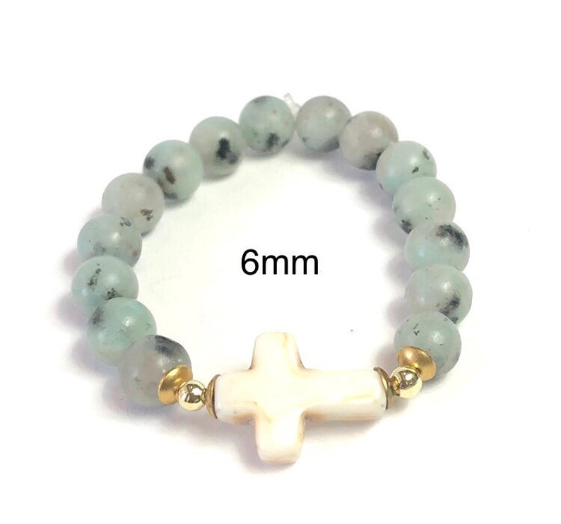 Gemstone Bead Bracelet Cross Charms Stretch Cross Bracelet Etsy