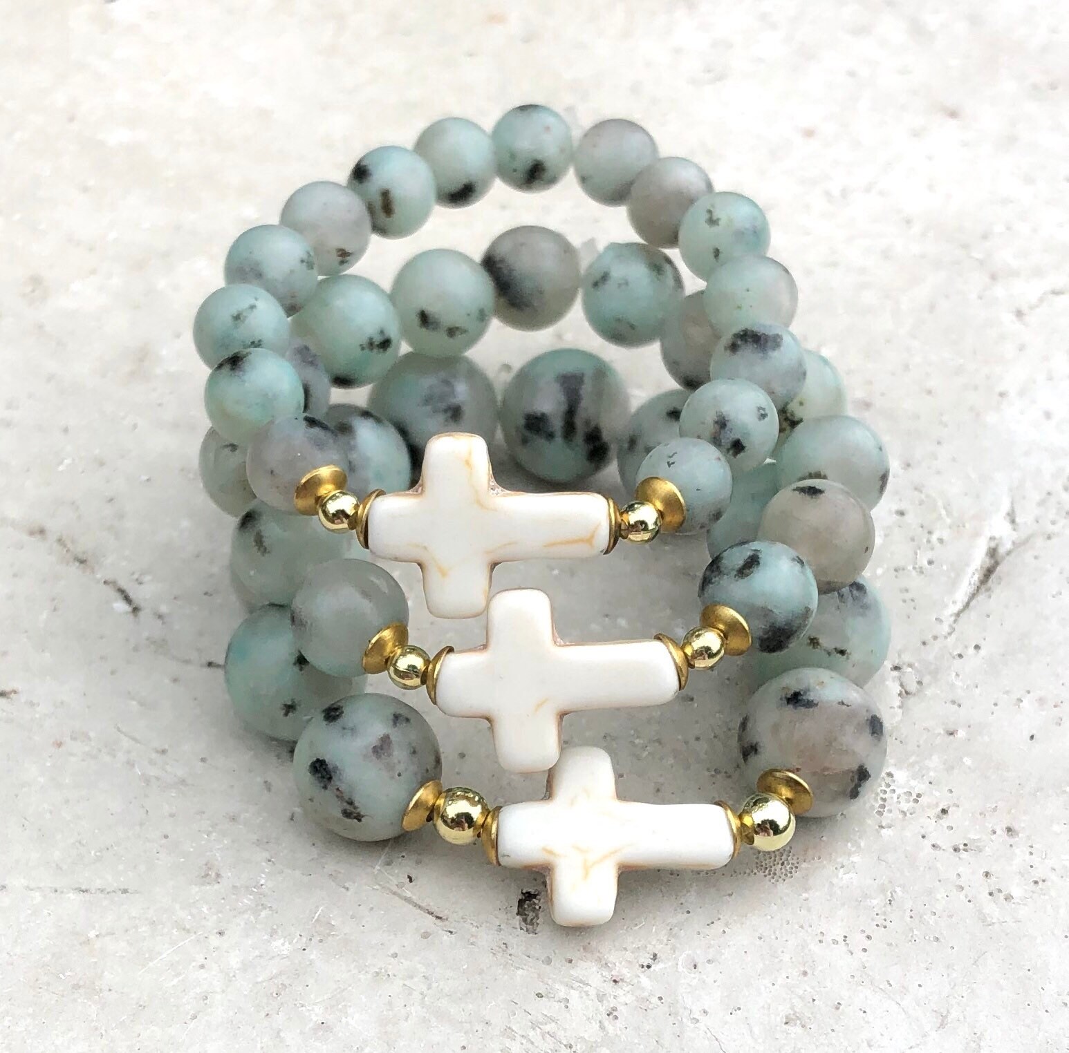 Gemstone Bead Bracelet Cross Charms Stretch Cross Bracelet Etsy