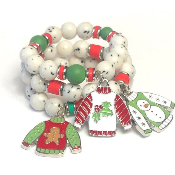 Ugly Christmas Sweater Bracelet, Elastic Bracelets, Christmas Bracelets, Ugly Christmas Sweater, Christmas Ornaments, Christmas Jewelry