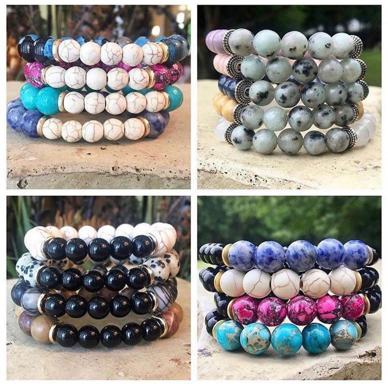 Colorful Marble Howlite Stackable Bracelets With Gold Accents Etsy
