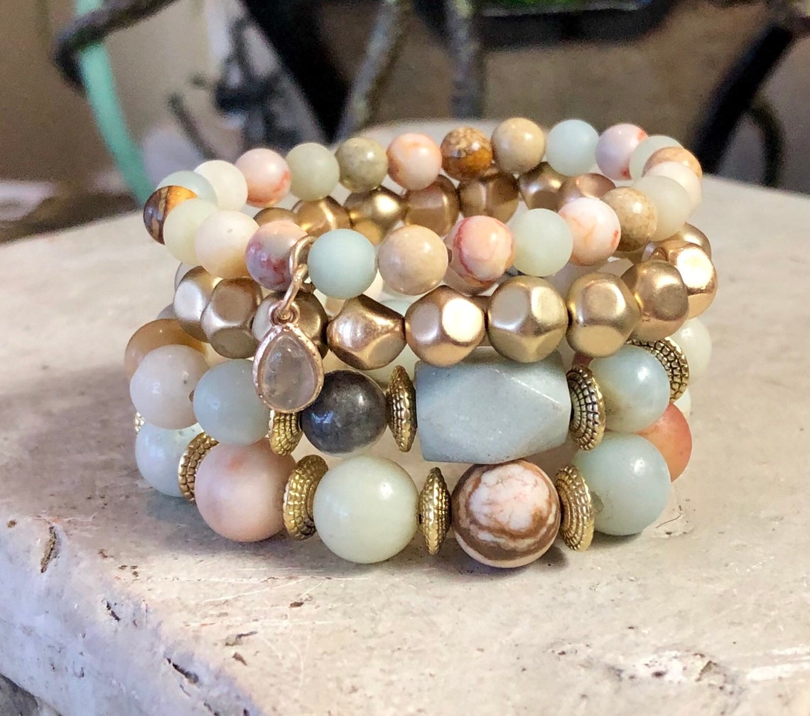 Kinsley Bracelet Set Stack Bead Bracelet Druzy Bracelet Set Etsy