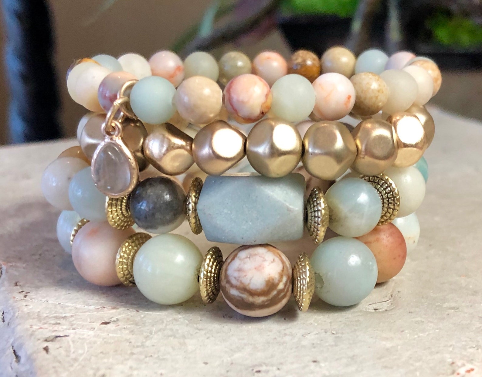 Kinsley Bracelet Set Stack Bead Bracelet Druzy Bracelet Set Etsy