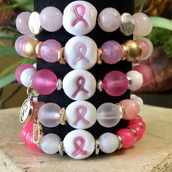Breast Cancer Awareness Bracelets / Breast Cancer Bracelets / Pink Breast Cancer Bead    Bracelet