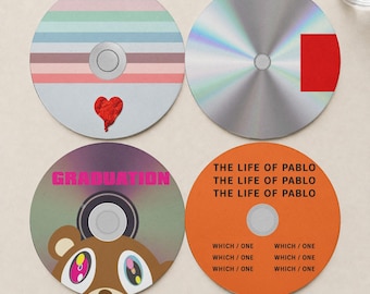 Kanye West Album Coasters Set of 4, 808s & Heartbreak, Yeezus, Graduation, The Life of Pablo, CD Coasters, Ye Fan Gift