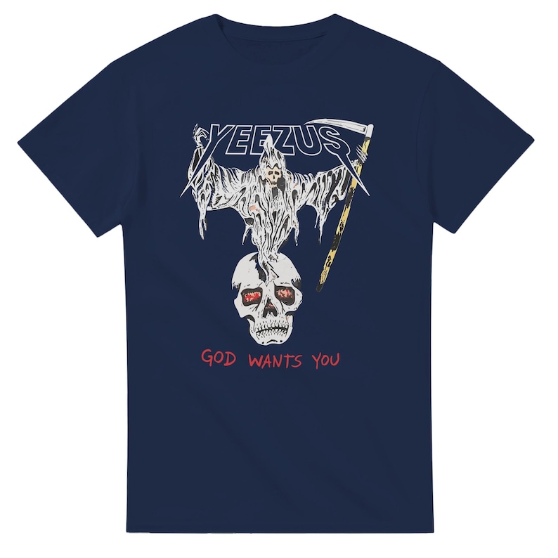 Camiseta da turnê Yeezus 2022 do Kanye West, modelo Reaper & Tour Towns. Navy