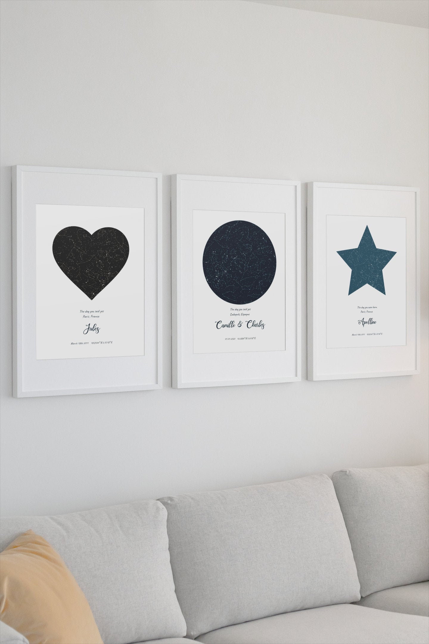 Coeur/Cercle Etoile Carte Du Ciel Personnalisée - Cadeau de Mariage sur Mesure, Anniversaire, Amoure