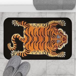 Tibetan Tiger Bath Mat | Himalayan Motif, Tiger Illustration