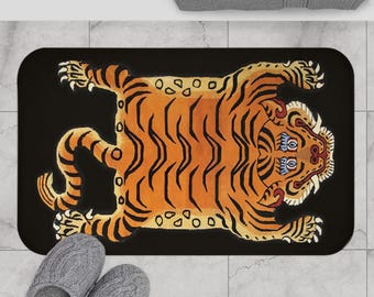 Tibetan Tiger Bath Mat | Himalayan Motif, Tiger Illustration