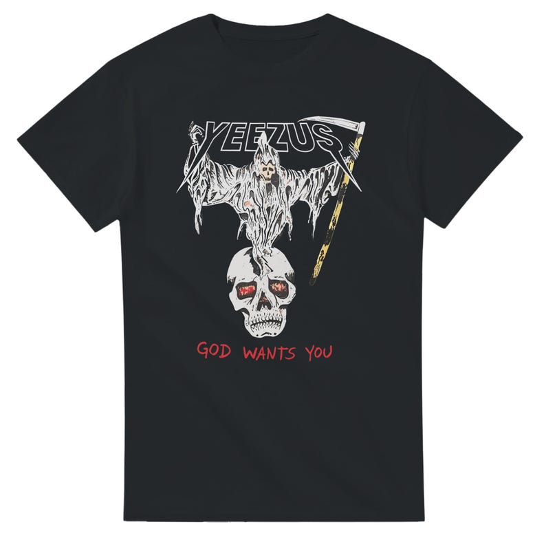 Camiseta da turnê Yeezus 2022 do Kanye West, modelo Reaper & Tour Towns. Black