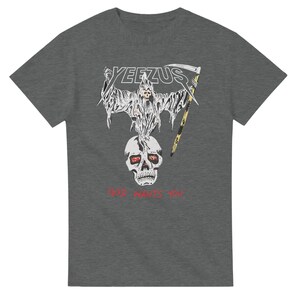 Camiseta da turnê Yeezus 2022 do Kanye West, modelo Reaper & Tour Towns. Graphite Heather