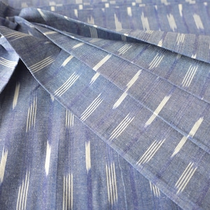 Light Azure Blue Ikat Fabric with fine stripes in White, 100% cotton, handloom fabric India, geometrical fabric by meter, #IKA092_FAB