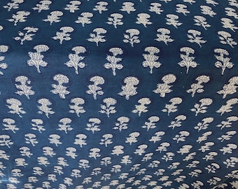 Little Flowers in White on Indigo Fabric, Block Print Batik Fabric India, Indian cotton fabric,tribal ethnic, fabric by the meter,#IN002_ITO