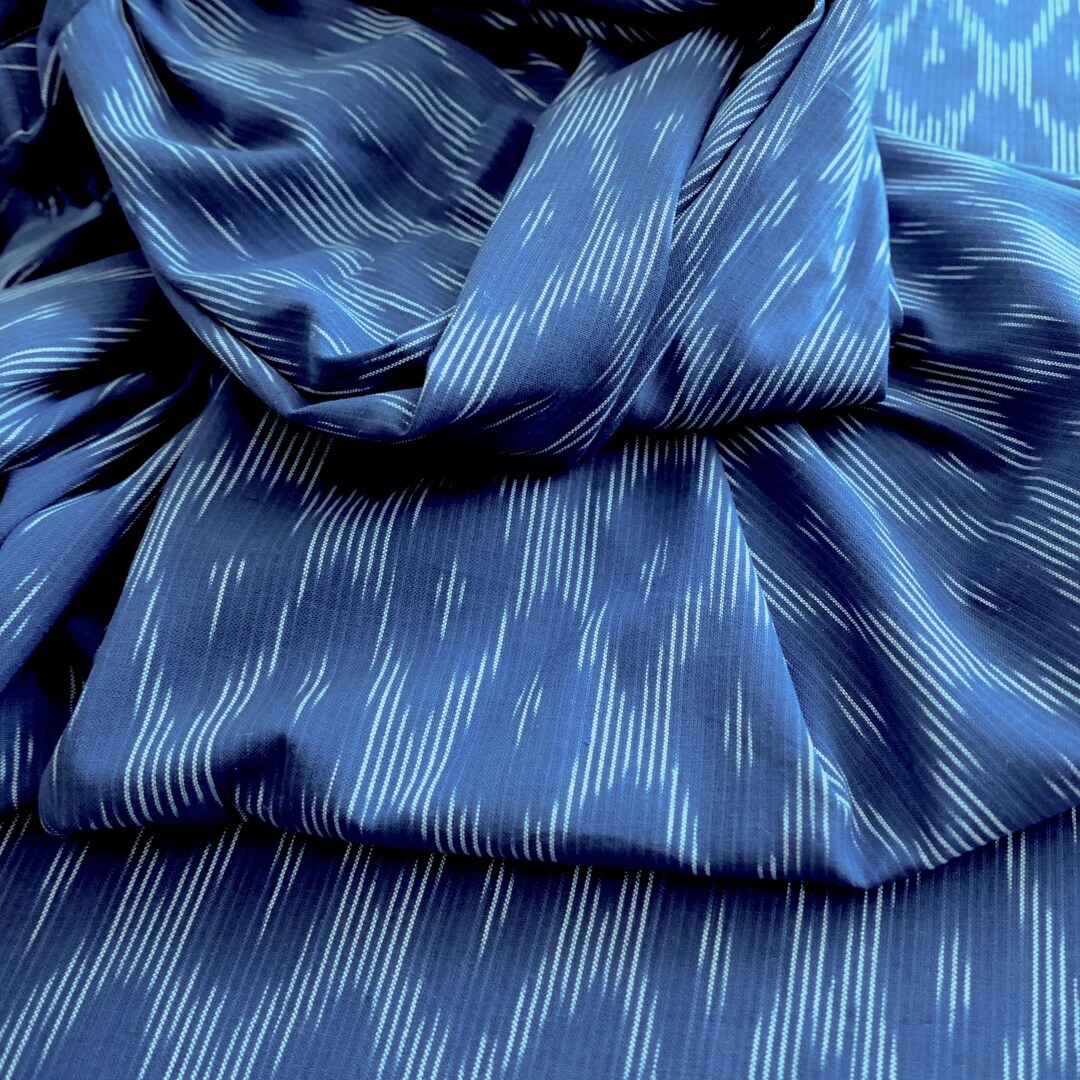 Ikat Fabric Diamond Pattern Ultramarine Blue With White Stripes, 100% ...