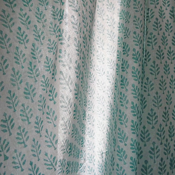 Voile fabric with little Booti leaves in Mintgreen on White, Blockprint India,Indian cotton fabric, fabric by meter, light summer material