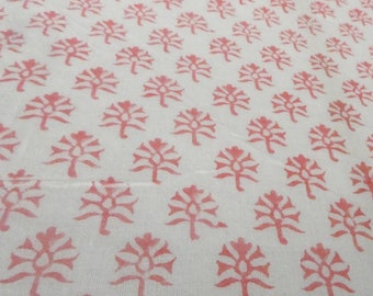 Airy Voile fabric with little Booti leaves in Apricot on White, Blockprint India,Indian cotton fabric,light summer material, fabric by meter