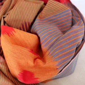 Geometrical unique IKAT with striped and dotted box pattern orange red green brown blue,100% cotton,Handloom India, fabric by meter,#IKA128