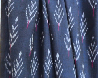 Chambray Blue Black Ikat Fabric with an intricate pattern in White Pink, Indian cotton fabric, Handloom India, fabrics by the meter, sewing